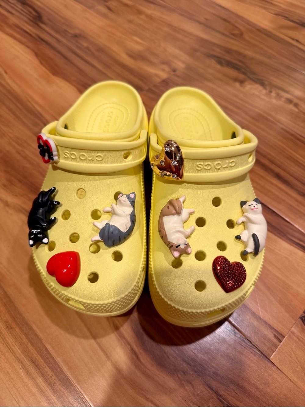 Yellow Women Clog Shoes with Cat and Heart Charms